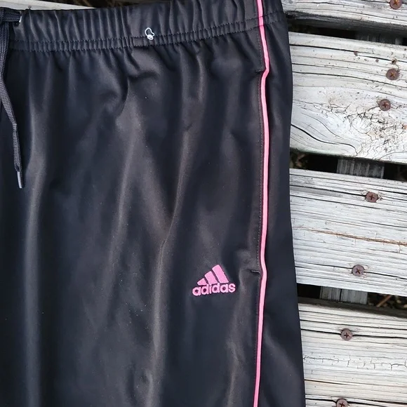 Adidas Black Pink Climalite Large Capri Pants Soft Stretchy Loose Pockets - Picture 2 of 7
